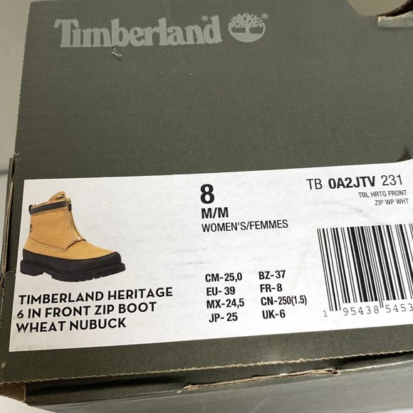Timberland Heritage Front Zip Boots Leather Wheat Nubuck Booties Size 8 NEW - Picture 8 of 9